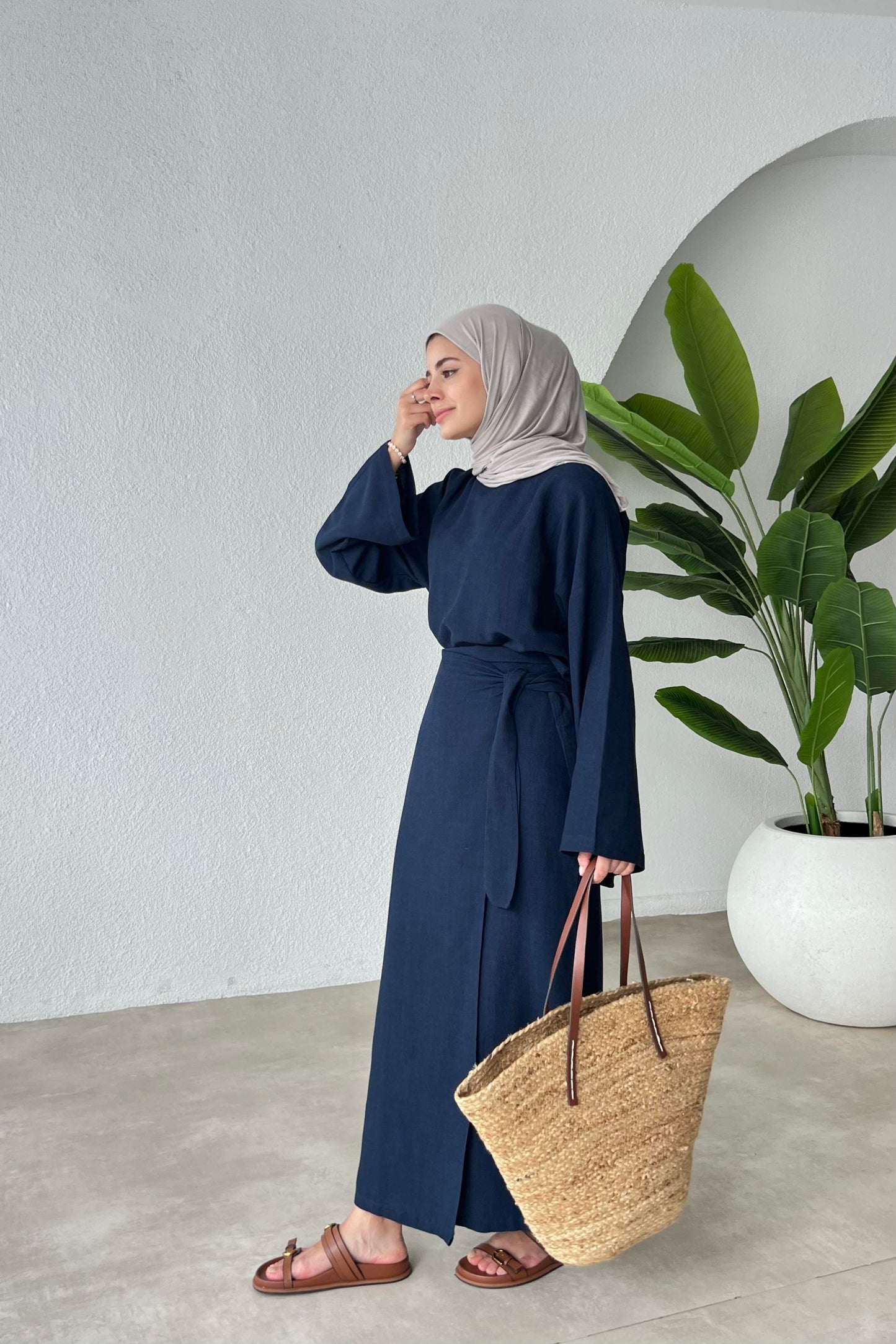 NALA  MAXI CROSS WRAP SKIRT SET | HIJAB SUMMER SKIRT COORD WOMEN | DARK BLUE