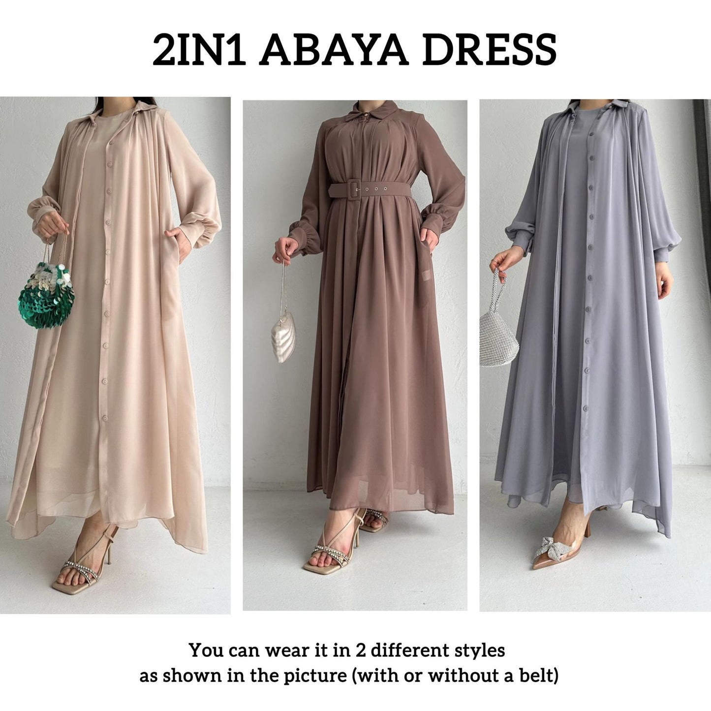 LINA CHIFFON ABAYA DRESS SET 2IN1 | DEEP MOCHA