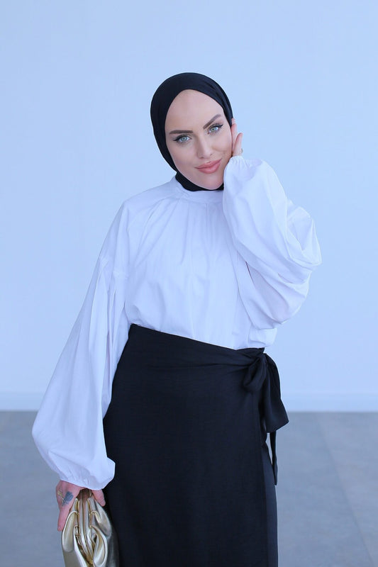 BALI CRINKLE CROSS WRAP SKIRT | HIJAB CRINKLE WRAP SKIRT | BLACK