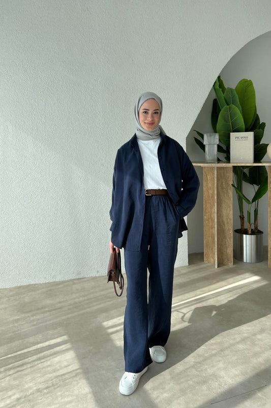 ALA TWO PIECE SET | HIJAB TROUSERS COORD | NAVY BLUE