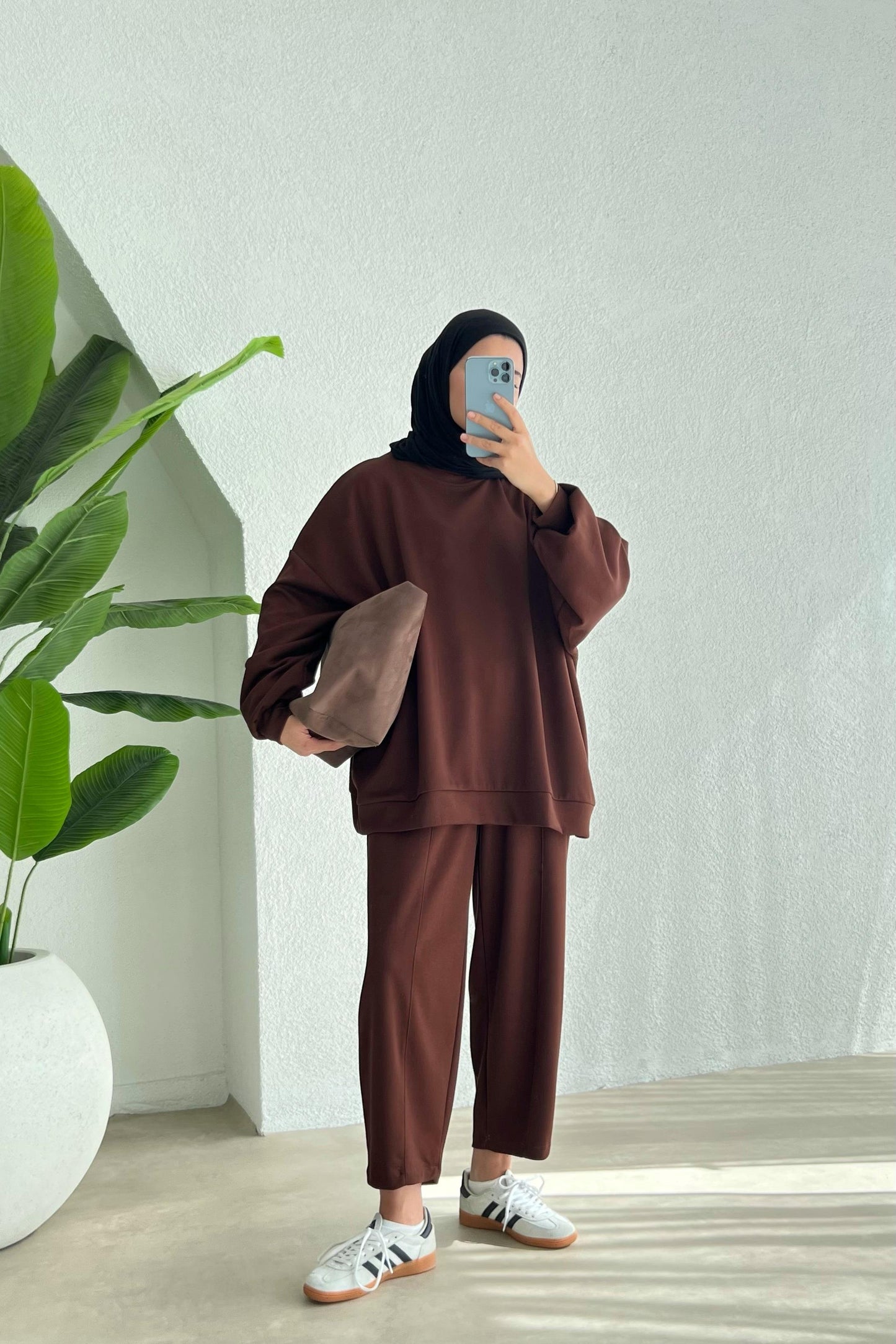 Lama Winter Hijab Trousers Coord | Modest Airport Two-Piece Trousers Set| Brown