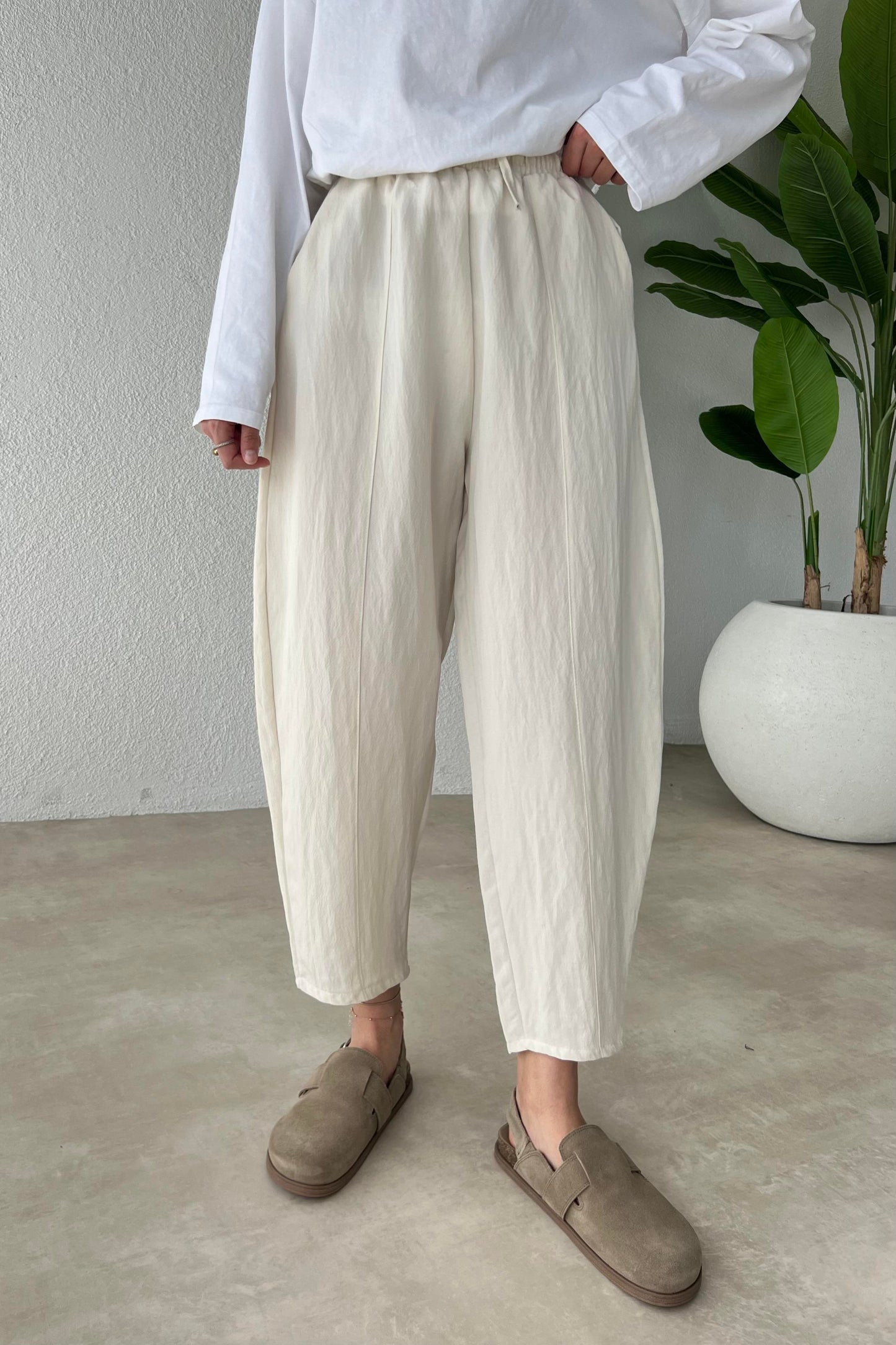 MARIA CASUAL COMFY COTTON TROUSERS | IVORY