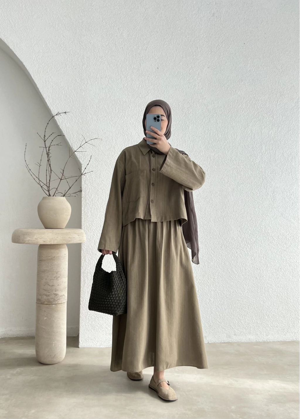 Terra Cotton Skirt Set – Modest Two-Piece Co-Ord | Olive Green