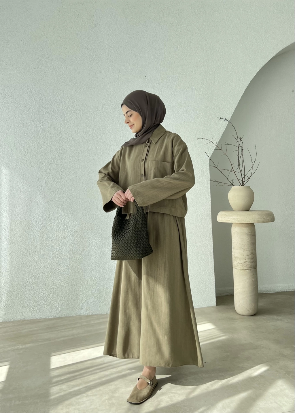 Terra Cotton Skirt Set – Modest Two-Piece Co-Ord | Olive Green