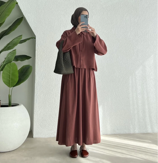 Terra Cotton Skirt Set – Modest Two-Piece Co-Ord | Brique