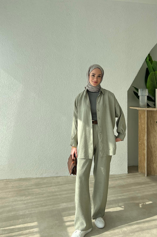 Mariam TWO PIECE SET | HIJAB TROUSERS COORD | HIJAB TROUSERS SET | SAGE GREEN