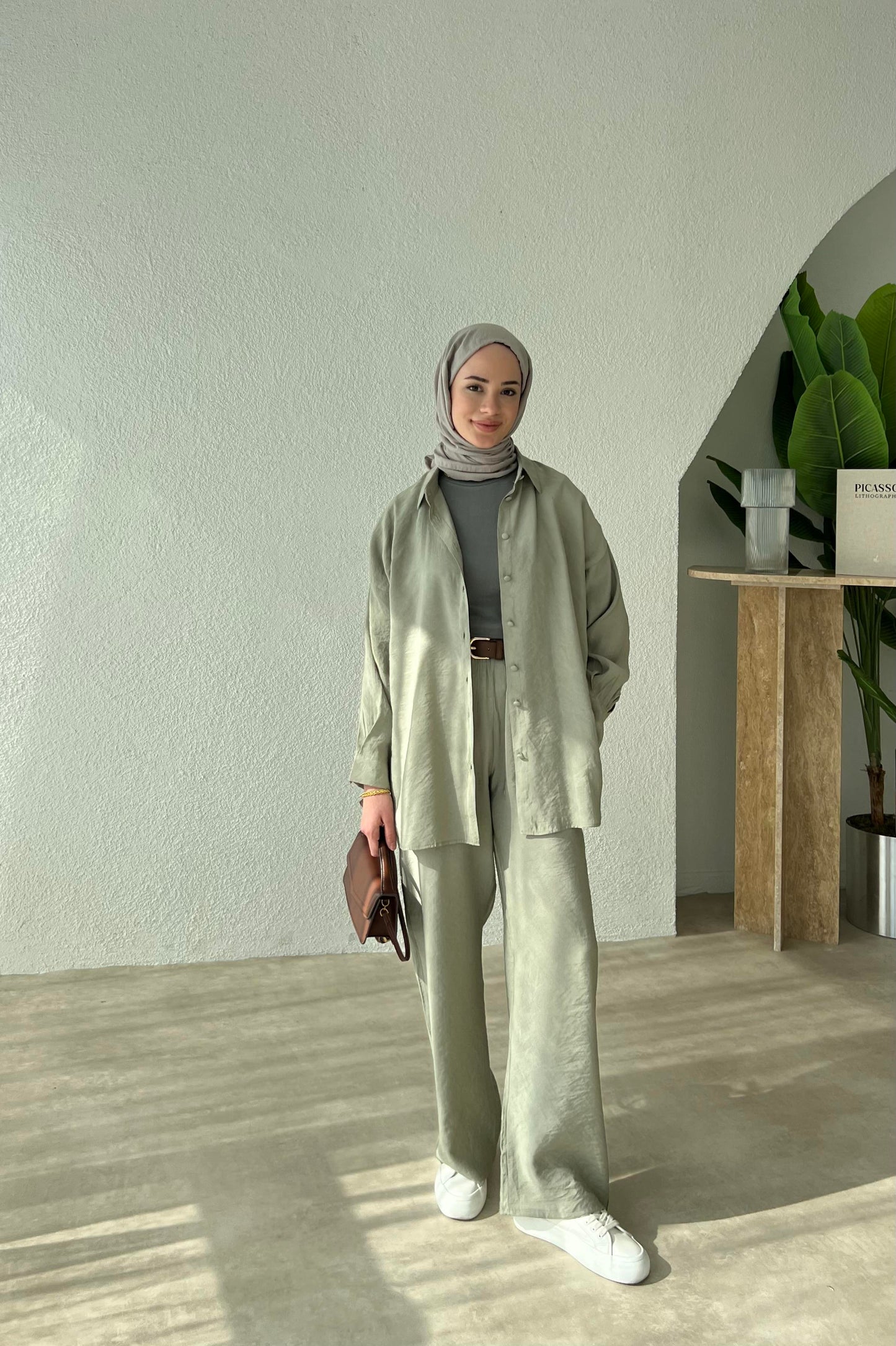 Mariam TWO PIECE SET | HIJAB TROUSERS COORD | HIJAB TROUSERS SET | SAGE GREEN