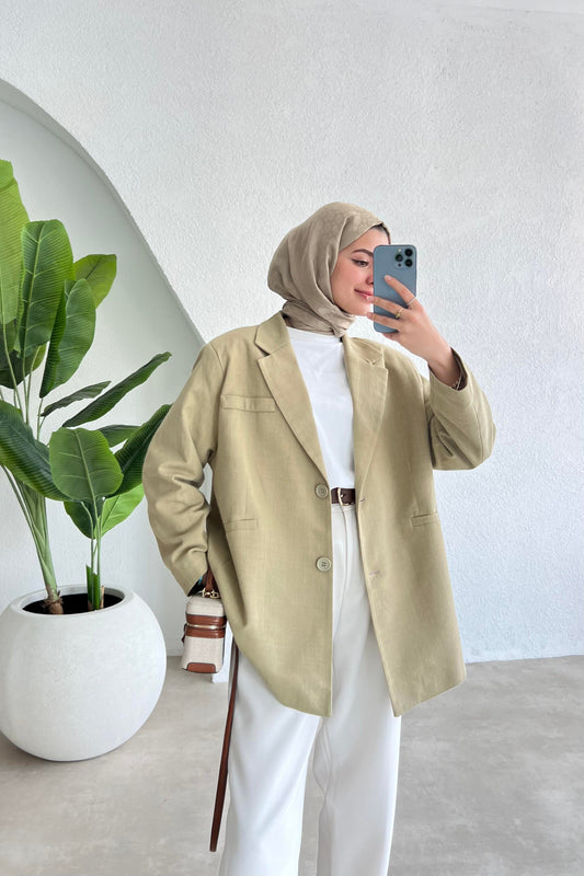 MILA LINEN BLAZER  WOMEN | AESTHETIC GREEN