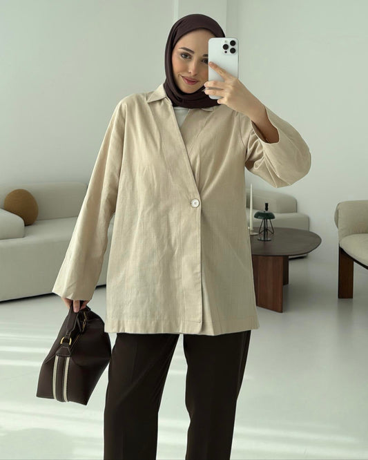 Raneem Structured Shirt Kimono | Beige