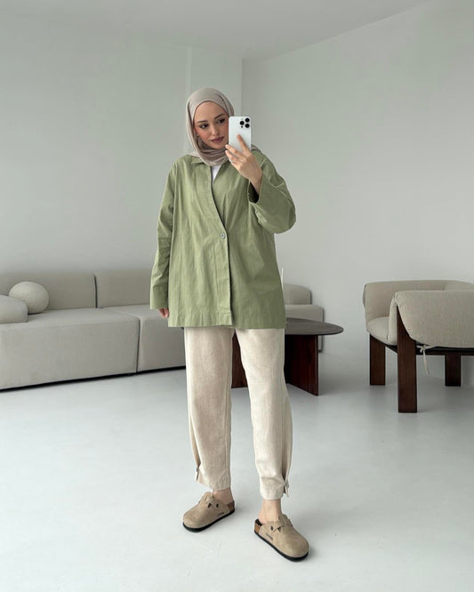 Raneem Structured Shirt Kimono | Aesthetic Green