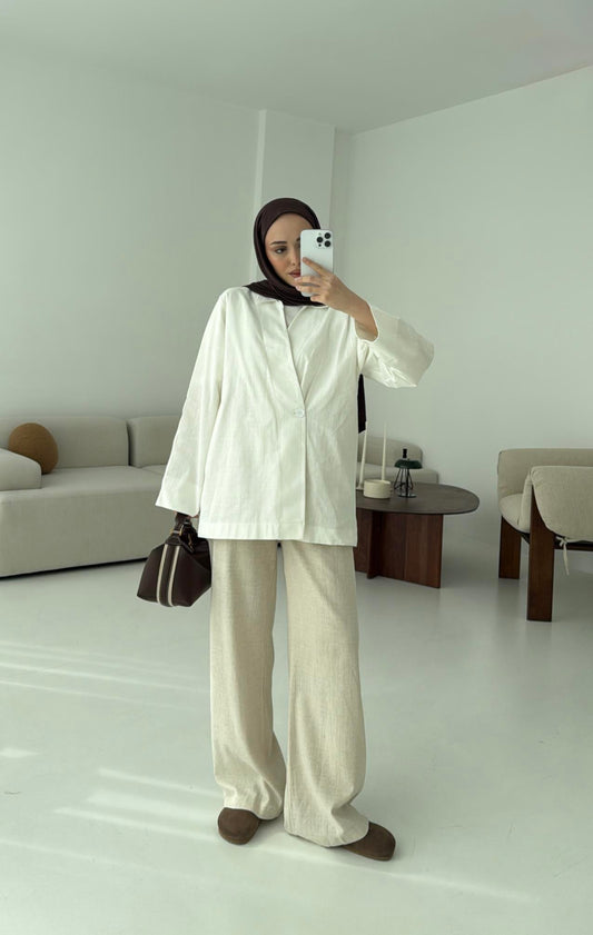 Raneem Structured Shirt Kimono | White