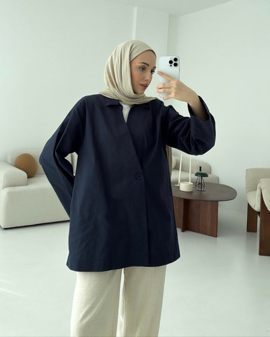 Raneem Structured Shirt Kimono | Navy Blue