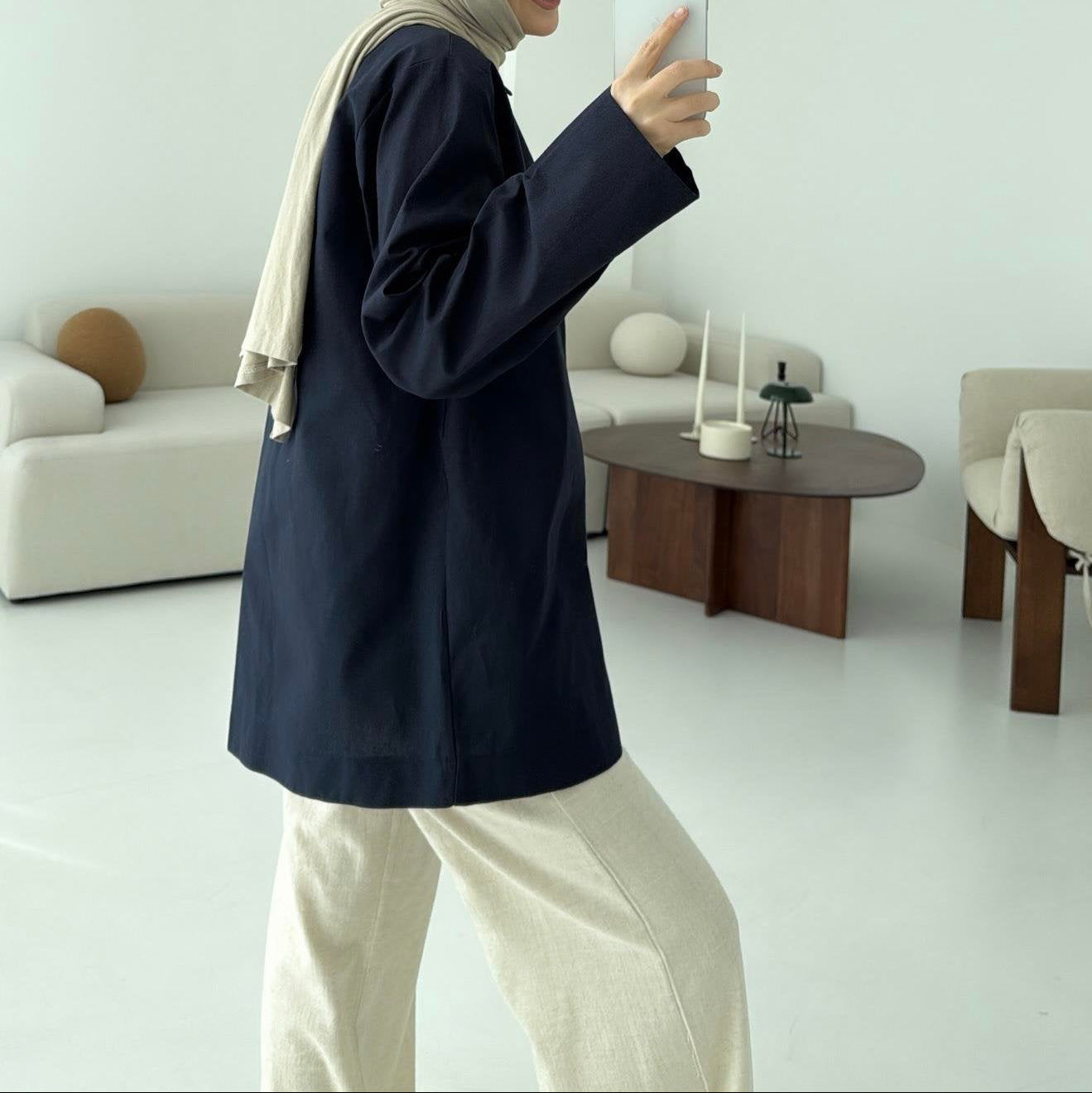 Raneem Structured Shirt Kimono | Navy Blue