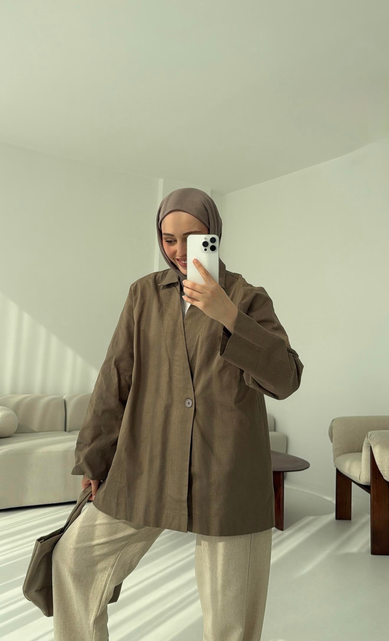 Raneem Structured Shirt Kimono | Dark Mink