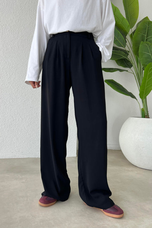 ALYA WIDE-LEG HIGH-WAIST TROUSERS | BLACK