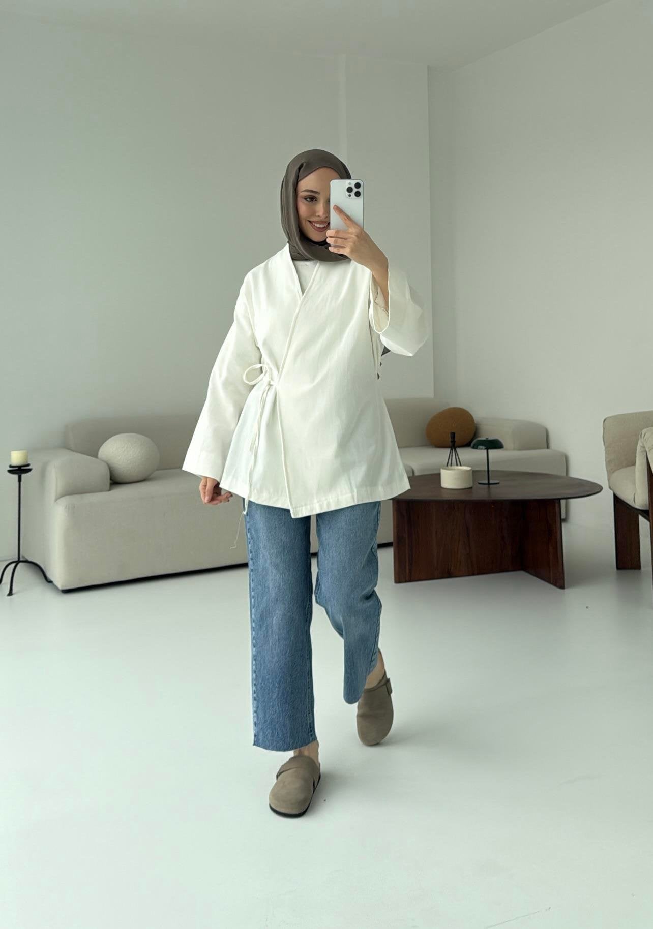 ARYA KIMONO WRAP TOP | White